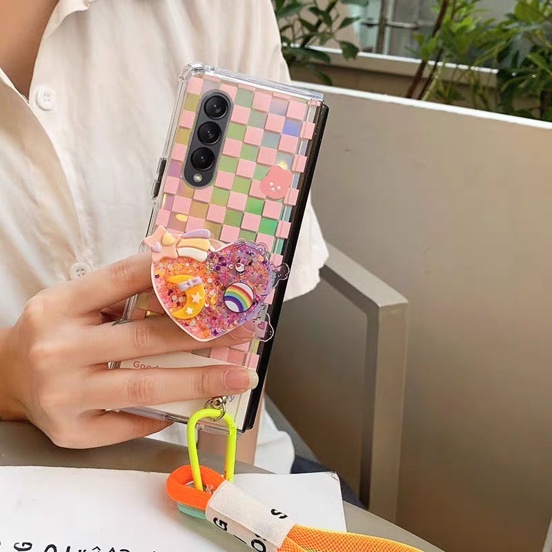 Checkered Rainbow Heart Samsung Phone Case + Strap Set