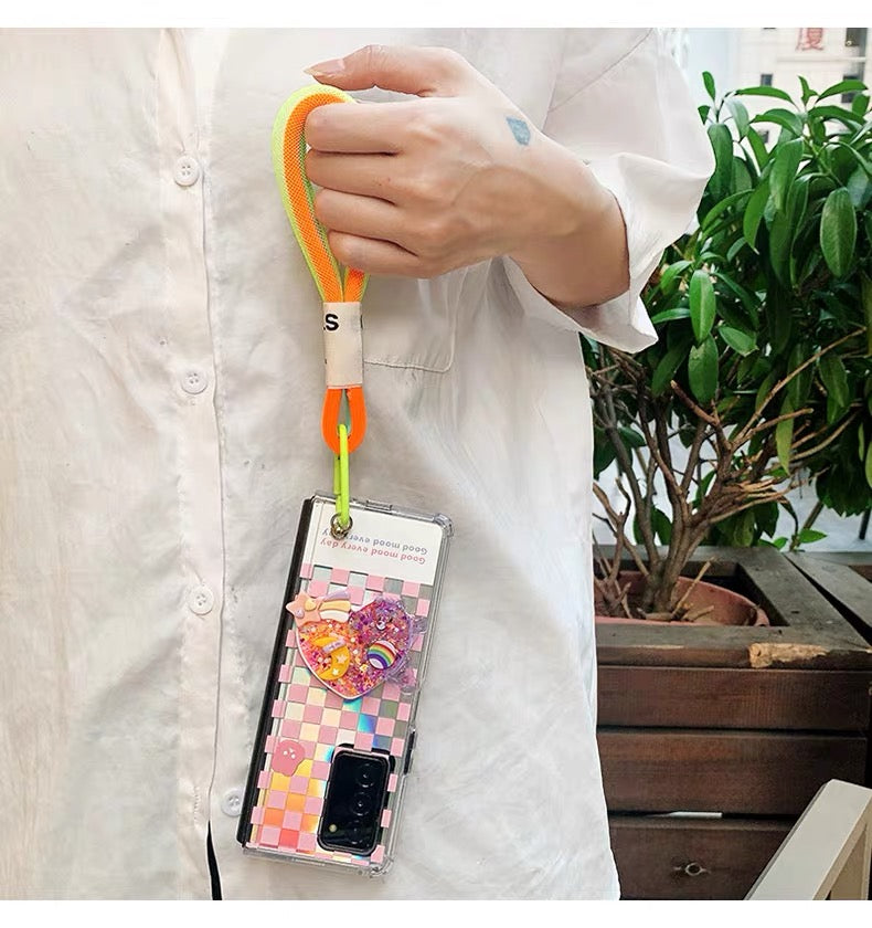 Checkered Rainbow Heart Samsung Phone Case + Strap Set