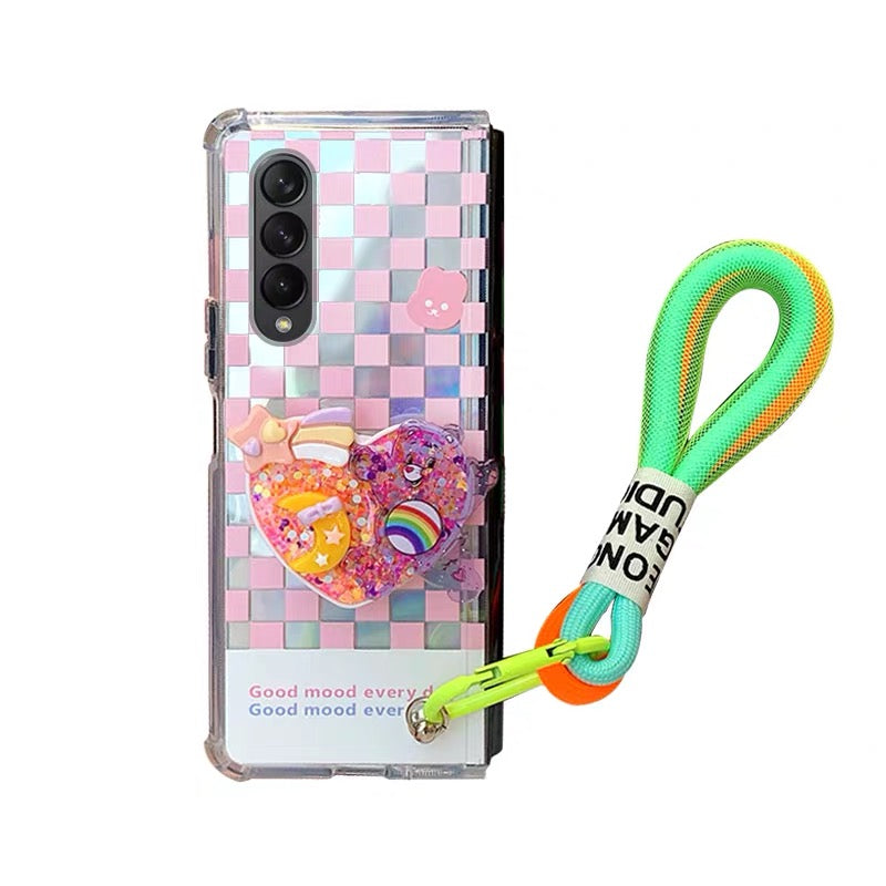 Checkered Rainbow Heart Samsung Phone Case + Strap Set